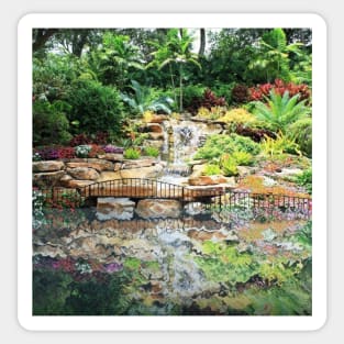 Tropical Waterfall with an Abstract Painting Reflection Sticker